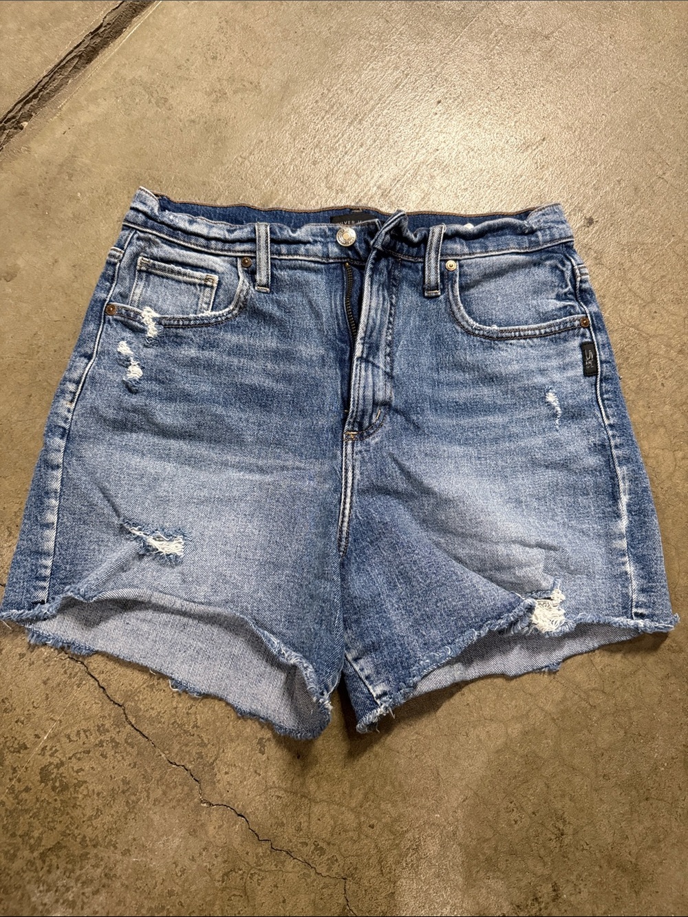 Silver Jeans Light Blue Distressed High-Rise Denim Shorts